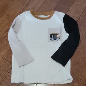 Garanimals Long Sleeve Shirt with Truck Pocket - White, Black, and Tan